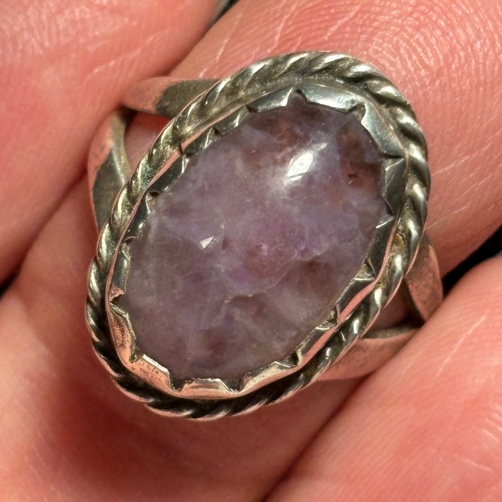 ⁠VTG Signed Linda‎ Marble Navajo Sterling Silver Charoite  Size 5 1/2